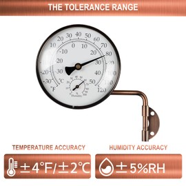 Foxyoo 4-Inch Brass Outdoor Thermometer - Analog Temperature Gauge for Patio, Greenhouse and Garage