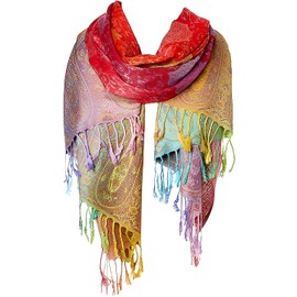guiyal Cotton Blend Jacquard Vintage Soft Scarf With Fringed Edges,linen scarf,Silk Scarf，shawl,travel （Silk Satin Red）