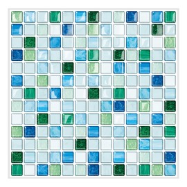 MORCART Peel and Stick Tile, 4 Pcs, Waterproof, Heat-Resistant, For Kitchen, Bathroom, Toilet, DIY Furniture, Decoration, Mosaic Tile, Wallpaper, 3D, Remodel, 9.8 x 9.8 in (25 x 25 cm), Lake Blue