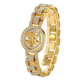 OIDEA Women's Bracelet US Dollar Glitter Rhinestone: Gold Links Link Bracelet with Glitter Rhinestone Anxiety Relief Fidget Bracelet Rotating US Dollar Sign Spinner Bangle Wrist Gift for Women