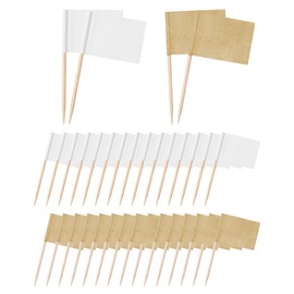 Benvo 200 Pieces Blank Toothpick Flags Mini Stick Cupcake Toppers Food Labels Cocktail Picks Cheese Labels for Appetizers Fruit Party Buffet Food Bar Charcuterie Accessories(Natural and White Color)