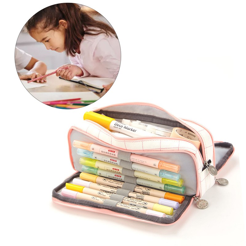 Large Capacity Pencil Case Multi Pocket Double Opening Cute Stationery