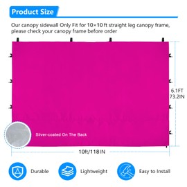 Joramoy Canopy Tent Sidewalls for 10×10 Pop Up Canopy, Instant Canopy SunWall with Waterproof and UV Protection Layer, Straight Leg Canopy Shade Wall, 1 Pack Sidewall Only(Pink)