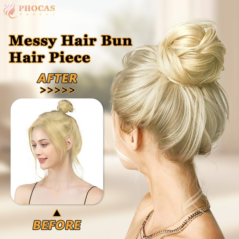 PHOCAS 2PCS Messy Hair Bun Hair Piece Natural Curly Space