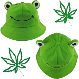 ZUJIACUN Cute Frog Bucket Hat for Adults - Wide Brim Summer Sun Protection, Foldable & Lightweight, Perfect for Hiking, Beach, and Outdoor Activities, Men & Women Green