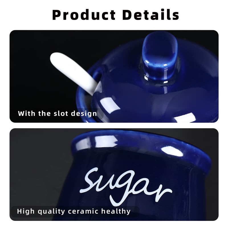 ONTUBE Ceramic Sugar Bowl with Lid and Spoon 12oz (Navy)
