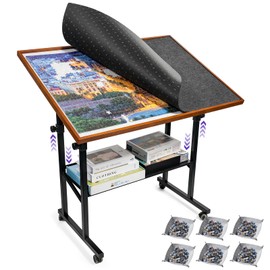 Sunix 1500 Pieces Jigsaw Puzzle Table with Legs, 36"x26" Adjustable Height Puzzle Board with Cover & 6 Sorter Tray, 12-Tilting-Angle Portable Wooden Puzzle Table for Adults, Enclosed with Wheels