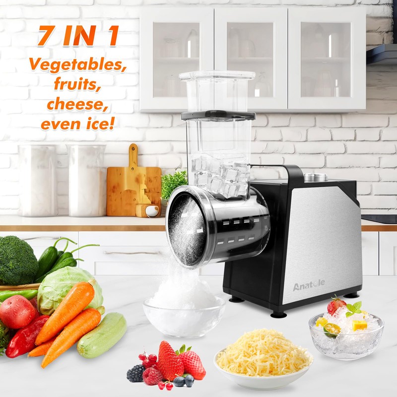 Anatole Electric Cheese Grater 7 Blades Ice Shaver Stainless Steel