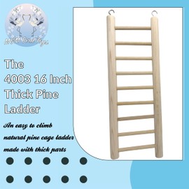 4003 16 Inch Thick Pine Ladder Bird Ladder for Cages - Natural Pine Wooden Climbing Toy for Parrots, Cockatiels, and Parakeets - Chewable and Durable Pet Bird Perch Accessory - Easy for Pets to Climb