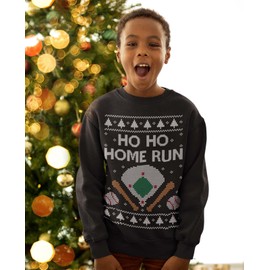 Tstars - Baseball Fans Ugly Christmas Ho Ho Home Run Youth Kids Sweatshirt Medium Black