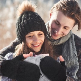 USB Heated Gloves 2 Pairs Winter Warm Heating Mitten Full and Half Hand Warmers Washable Knitting Typing Gloves (Charming Style)