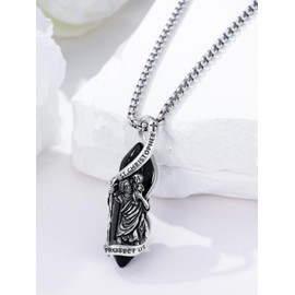 Seiyang St Christopher Necklace 925 Sterling Silver Pendant with Saint Christopher Made of Black Obsidian Healing Crystal Necklace with Saint Christopher Amulet Protection Jewellery for Men, Base