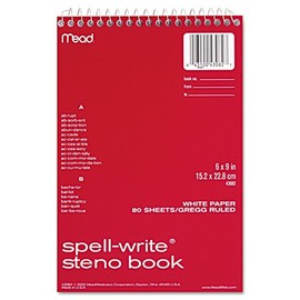 Mead Spell-Write Steno Book, Gregg Rule, 6 x 9 Inches, White, 80 Sheets (MEA43082)