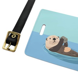 Sea Otter Eating Giant Clam Luggage ID Tags Suitcase Carry-On Cards - Set of 2