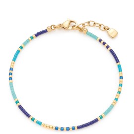 Leonardo Ciao Lou 022982 Bracelet Stainless Steel with Miyuki Glass Beads Gold Blue Turquoise 17.5-19.5 cm Anchor Chain Women's Jewellery, Stainless Steel, No Gemstone