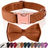 Girl Dog Collars with Bow, Velvet Puppy Collar with Zinc