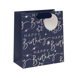 Glick Medium Gift Bag, Happy Birthday Script Blue, 225 x 200 x 100 mm, Luxury Recyclable Bag for Birthdays & Celebrations