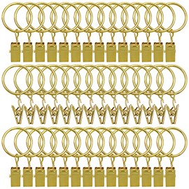 42 Pack Curtain Rings with Clips 1.26" Interior Diameter,Metal Drapery Ring with Clips Compatible with up to 1 inch Drapery Rod,Strong Vintage Decorative Rustproof Drapery Ring with Hooks(Golden)