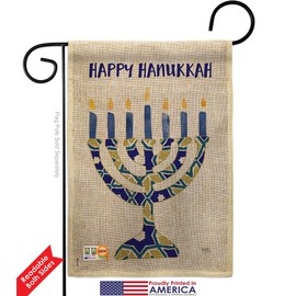 Breeze Decor Hanukkah Menorah Garden Flag Set with Stand Winter Candle Bonsai Jewish Chanukah David Small Decorative Gift Yard House Banner Double-Sided Made in USA 13 X 18.5