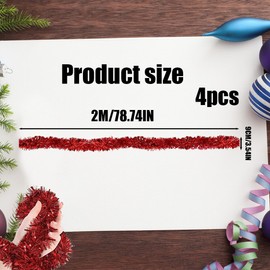 CC Party Store Metallic Tinsel Garlands, Shiny Tinsel Garland, Christmas Tinsel Shiny, 2 m Christmas Decoration Tinsel for Christmas Tree, Christmas Party, Pack of 4, Red