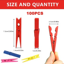 UCLEVER Mixed Colorful Wooden Clothespins, 2.9 Inch Large Photo Clips for Peg Paper, Photo, Scrapbooking Crafts (100)