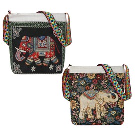 SHIDXIB 2Pcs Ethnic Style Crossbody Bag Elephant Embroidery Square Purse Vintage Shoulder Bag For Women