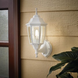 MULANDI Photocell-Controlled Outdoor Wall Light – Die-Cast Aluminum & Glass Water-Resistant Exterior Fixture, Wet Location Rated, E26 Base (60W Max) for Porch, Garage, Garden(White)