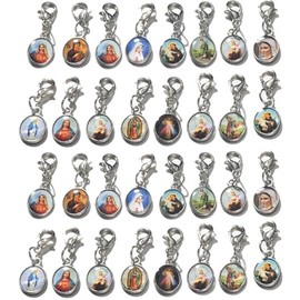 LiHan1028 50pcs Antique Silver Picture Jesus Enamel Our Lady Miraculous Medal Centerpiece Single sided charm Alloy Metal Lobster Clasp Charms for Jewelry Making (silvery)