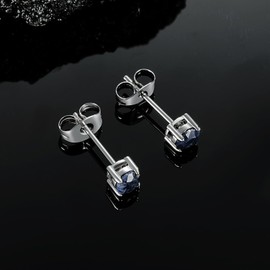Aretes de acero 316L con zafiro azul de 4 puntas redondas de zafiro azul para mujeres y hombres, 4 mm, Acero inoxidable, zafiro azul