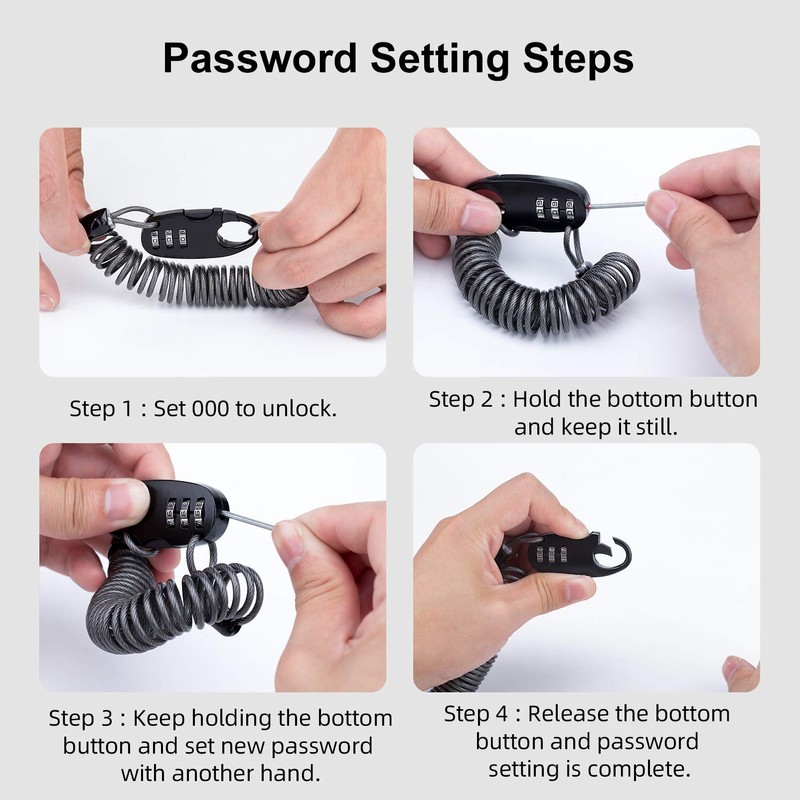 ROCKBROS Helmet Lock Cable Lock Lightweight Combination Lock with 3