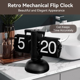 HERCHR Retro Flip Clock, Flip Desk Clock Retro Digital Clock Table Clock Battery Powered Desk Clocks for Office Digital Flip Down Clock Wіth Internal Gear Operated Clock(Black)