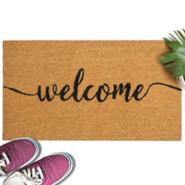 Welcome Door Mat 30x17 Inch Script, Thick Welcome Mat Outdoor, Welcome Outdoor Mat Front Door Entrance, Thick Non-Slip PVC Backing Welcome Entry Doormat for Front Door, Welcome Matt For Front Door