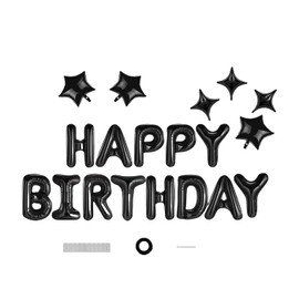 Black Happy Birthday Balloons Mylar Foil Birthday Banner,16" Letter balloons 10" Star Balloons for Birthday Party Decorations Supplies(19 pcs)