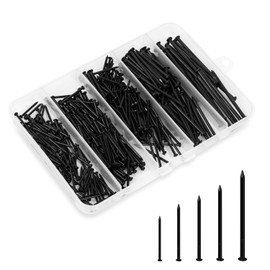 Bykonh 5 Sizes Hardware Nails Assortment Kit, Common Nails for Picture Hanging, Wall Nails, Wood Nails with Storage Box, Black, 400PCS