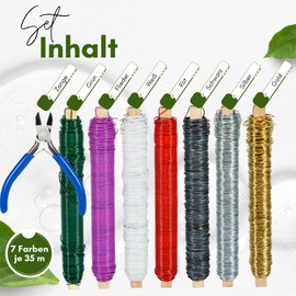 7 x Winding Wire 0.65 mm + Side Cutters Craft Wire Metal Wire Flower Wire Binding Wire Plant Wire Decorative Wire (8, Red, Green, Gold, Silver, White, Black, Purple, Side Cutters)