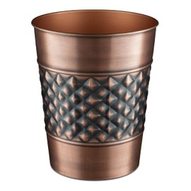 Monarch Abode Metal Bathroom Trash Can – Waste Basket for Bedroom, Office Desk, & Dorm, Handcrafted Geo Embossed, Durable Decorative Antique Copper Small Trash Can Bathroom Garbage Bin Wastebasket