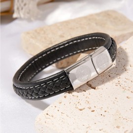 Catholic Town religious leather Bracelet with Stainless Steel St Benedict Clasp