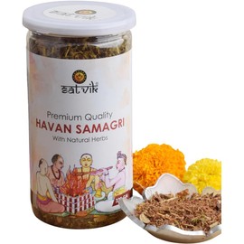 SATVIK 320 Gram Havan Samagri for Pooja |Hawan kund, Durga Puja, Home Pooja, Yagya,Diwali Hawan/Havan Yagya Shanti Hindu Pujan Rituals Home Mandir Religious Spiritual Prayers Pooja (320 Grams)