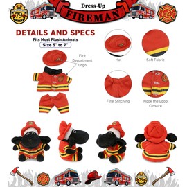 DolliBu Firefighter Dress Up Set for Teddy Bear - Firefighter Hat, Uniform Stuffed Animal Clothes Outfit, Cute Teddy Bear Costume with Fireman Helmet, Jacket and Pants - Small