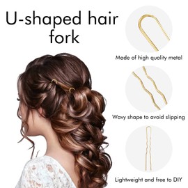 Paquete de 40 horquillas de 3 pulgadas de metal dorado plateado en forma de U, de aleación de alambre de hierro, palillos largos, palillos para el pelo, chal, horquillas para el pelo, horquillas para el pelo, horquillas para el pelo, horquillas simples y