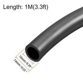 HOOWDAMY Lubricant Hose Rubber Water Hose Tube, Black, Inner Diameter 0.4 inch (10 mm), Outer Diameter 0.5 inch (14 mm), Total Length 3.3 ft (1 m)