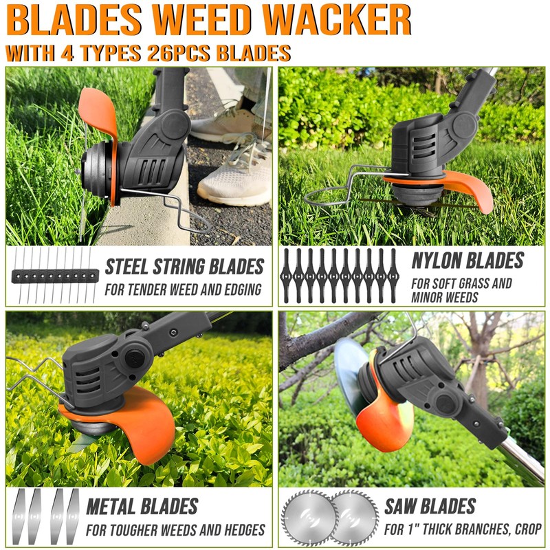 Cordless Weed Wacker Battery Powered Weed Eater with 2 Battery