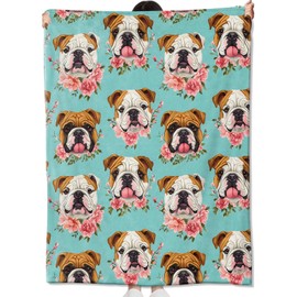 amepay English Bulldog Blanket Gifts for Kids Adult Girls,Cute Puppy Dog Floral Flannel Throw Blankets,Soft Comfy Lightweight for Modern Home Couch Bed Sofa Decor,Pet Lovers 60x50in