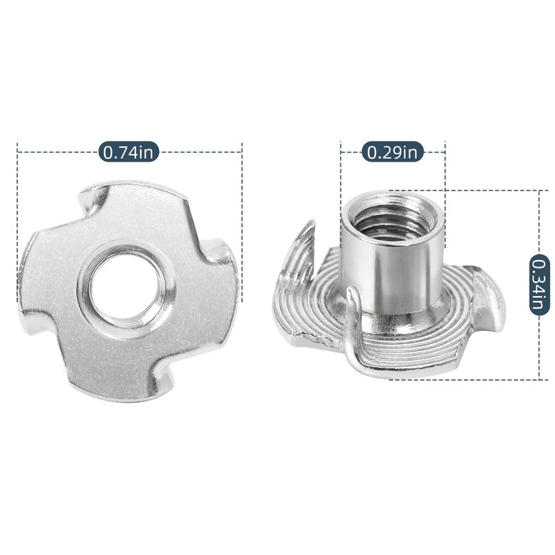 1/4"-20 Stainless Steel T-Nuts Durable Anti-Corrosion Threaded Inserts Tee Nut