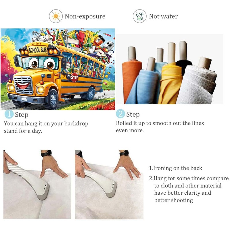 Welcome Back to School Backdrop 6x4FT Cartoon Yellow School Bus