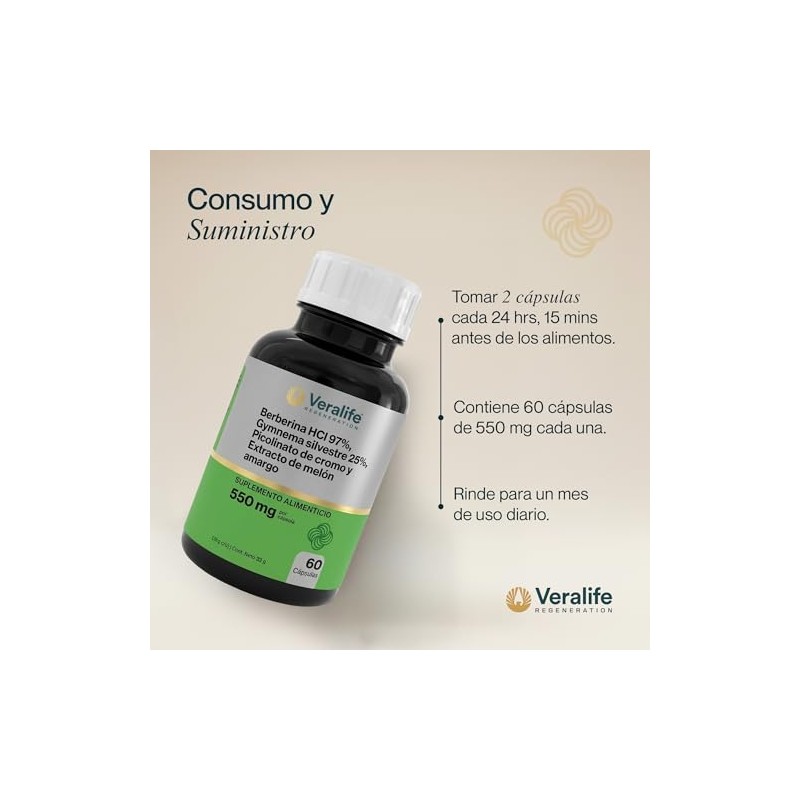 Veralife Berberina Hcl Suplemento Cápsulas 550