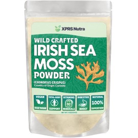XPRS Nutra Irish Sea Moss Powder (Chondracanthus Chamissoi) - Premium Wildcrafted Seamoss Powder for Glowing Skin - Total Body Health Sea Moss Drink Powder - Vegan Friendly Irish Moss Powder (4 oz)