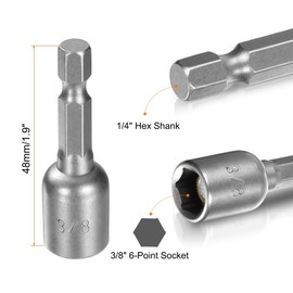 sourcing map 10pcs Hex Nut Driver Drill Bit 3/8" 6-Point Socket 1/4" Hex Shank Magnetic Nut Setter CR-V Steel Quick-Change Nut for Power Drills Impact Drivers, Silver Tone