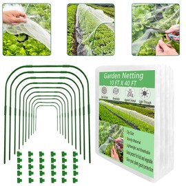 Yavzevlqi Garden Mesh Netting Kit,10X40 Ft Ultra Fine Mesh Netting Plant Cover with 10 Pcs Garden Hoops and 30 Clips,Row Cover kit Raised Beds Protection for Tree Fruit Barrier Vegetable Greenhouse