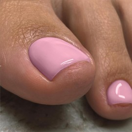 Solid Color Rose Pink Press on Toenails for Women, Glossy Fake Toenail Press ons Short Square Acrylic Press on Toe Nails, Reusable Rose Pink Toenails Glue on Natural Seamless Fit, 24Pcs Glue Toenails